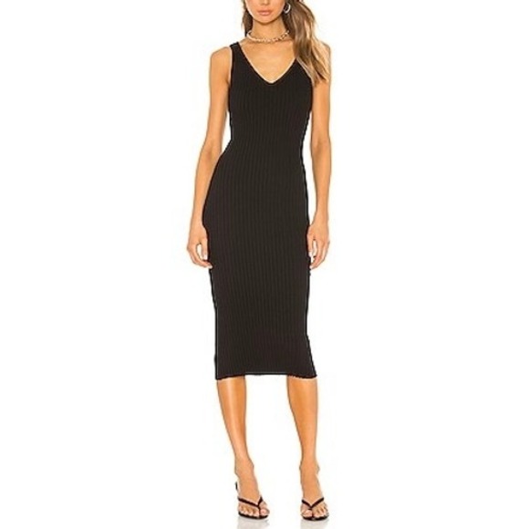 Enza Costa Dresses & Skirts - ENZA COSTA Rib Sweater Knit Midi Tank Dress Women Medium Black V Neck Luxury NEW